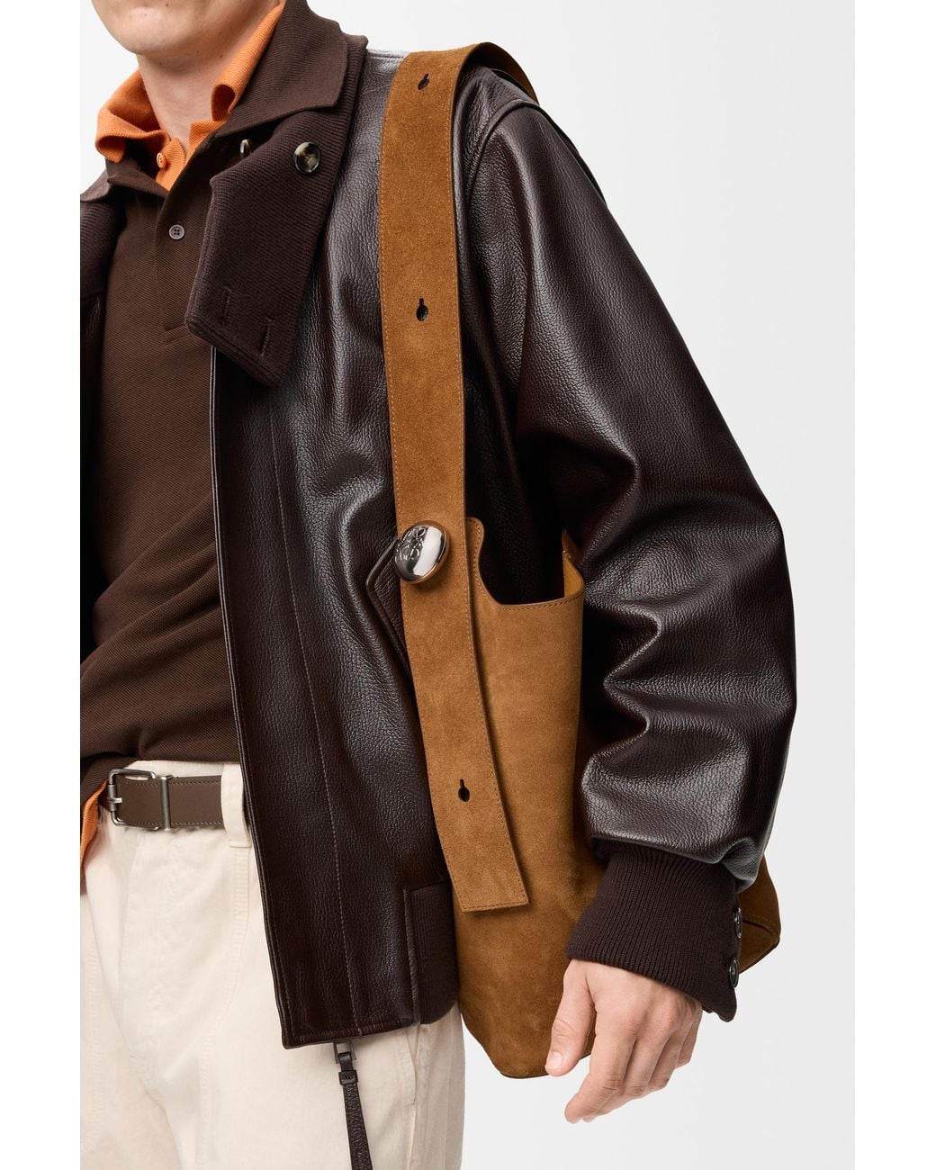 Loewe Brown Large Pebble Bucket Bag In Suede Calfskin for men