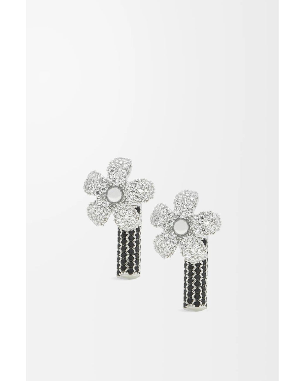 Loewe White Flor Earrings In Sterling Silver And Crystals