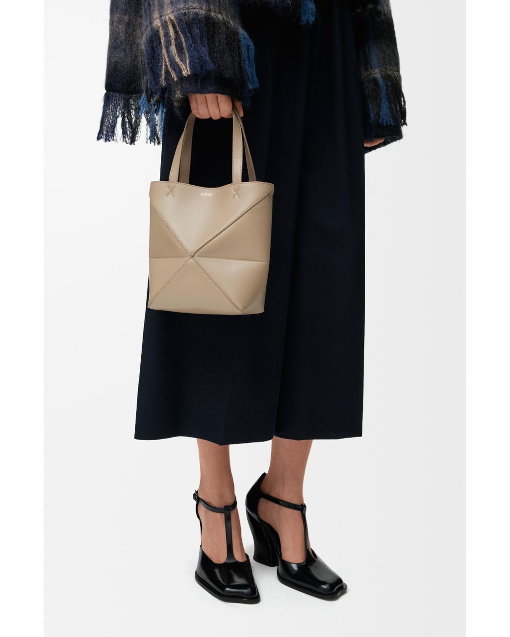 Loewe White Mini Puzzle Fold Calf Leather Tote For