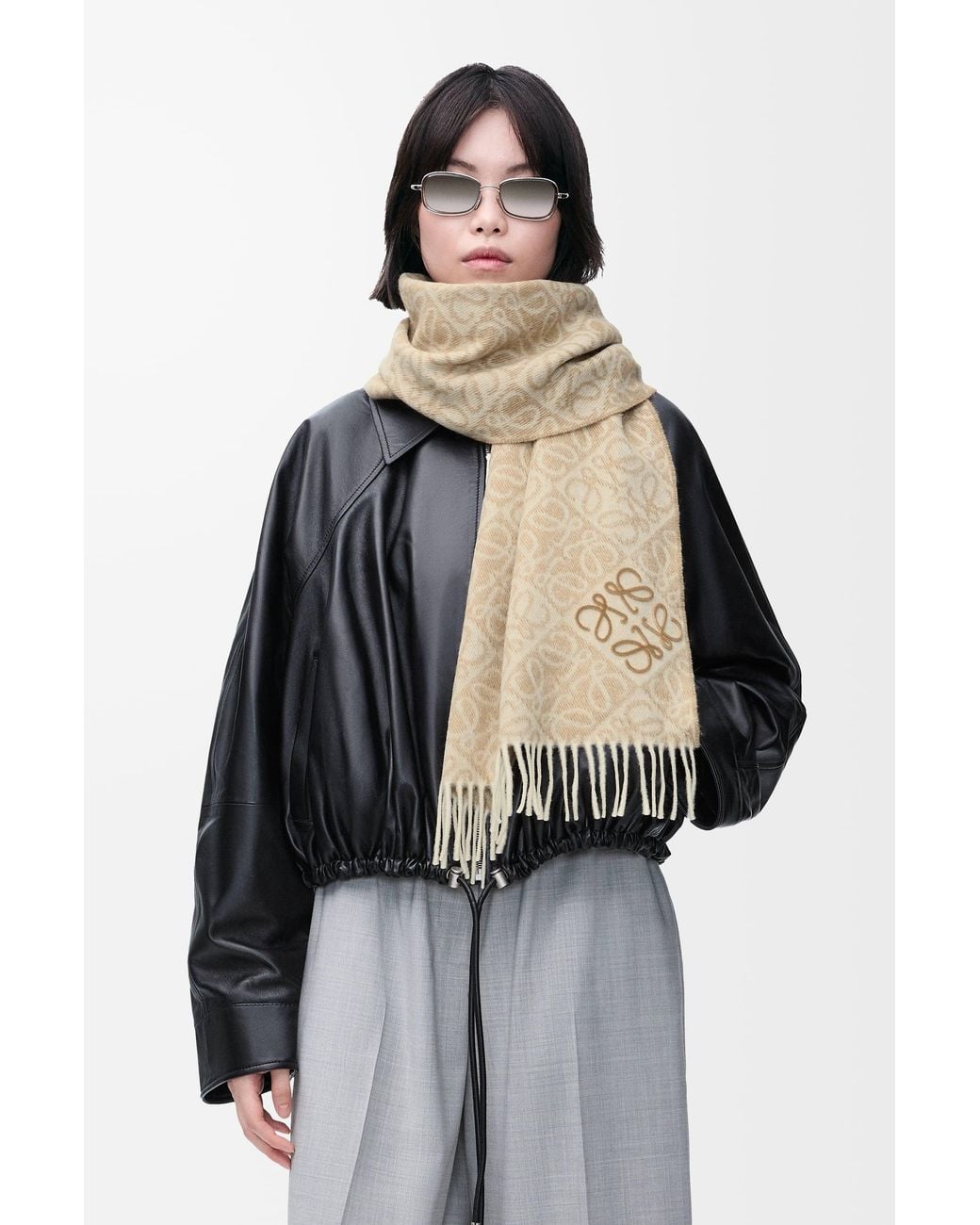 Loewe Natural Luxury Anagram Scarf In Wool And Cashmere