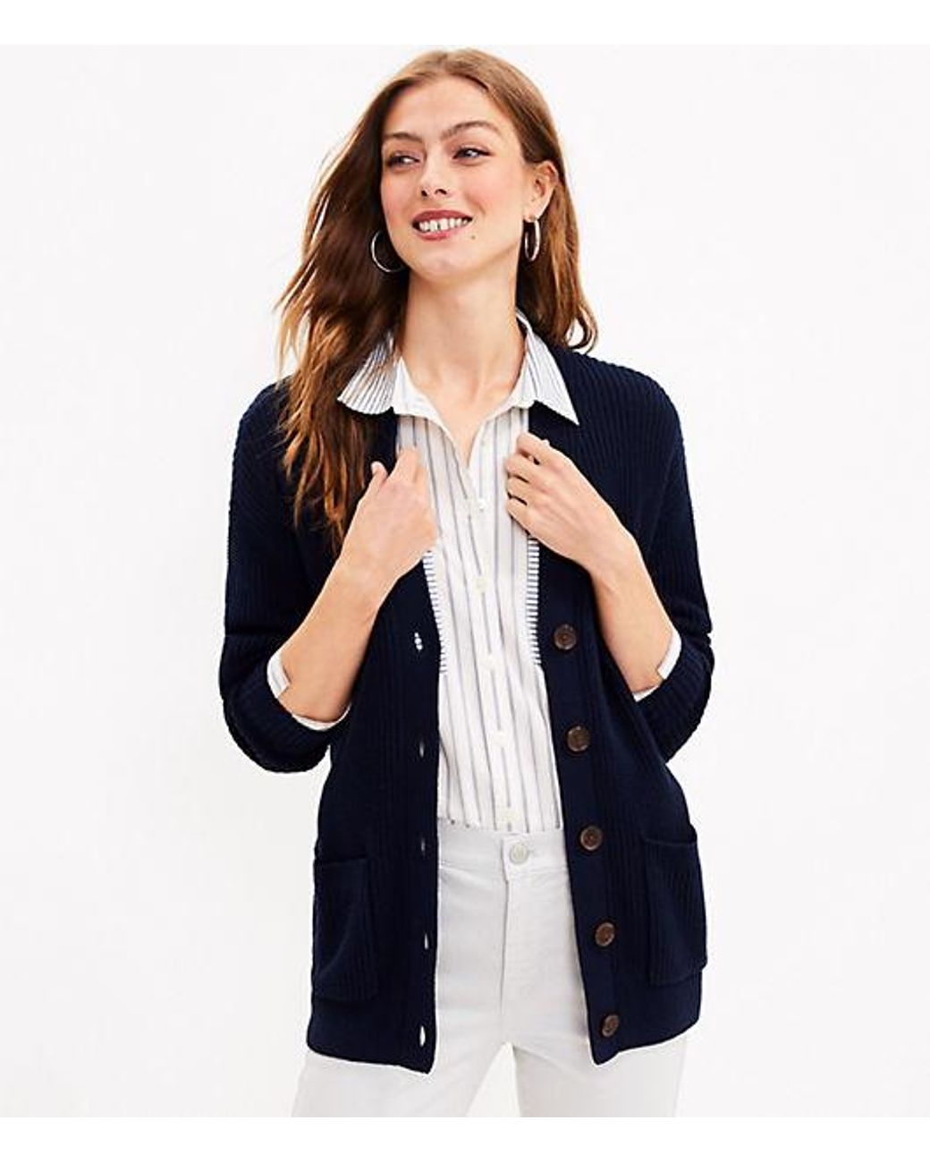 LOFT Boyfriend Cardigan in Blue | Lyst