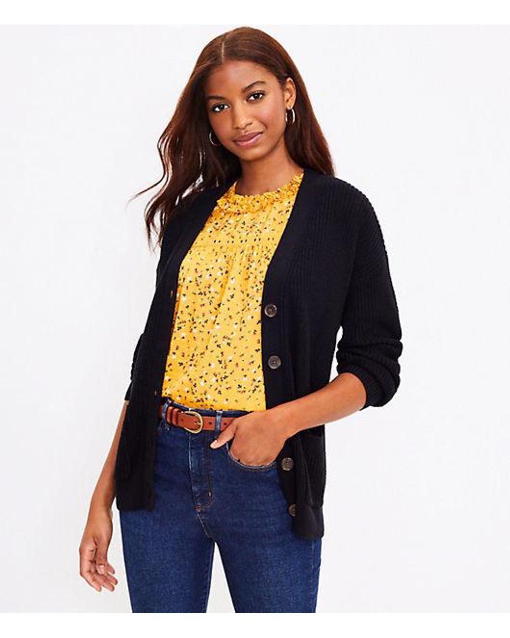 LOFT Boyfriend Cardigan in Black | Lyst