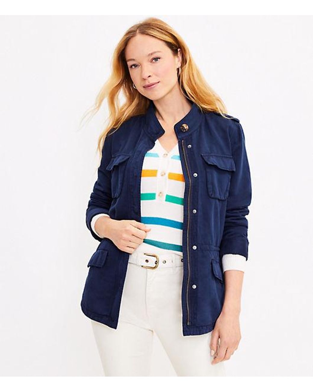 LOFT Twill Utility Jacket in Blue | Lyst