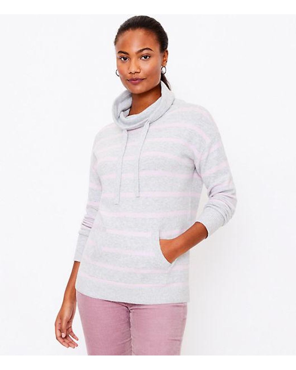 LOFT Striped Cowl Neck Pocket Tunic 