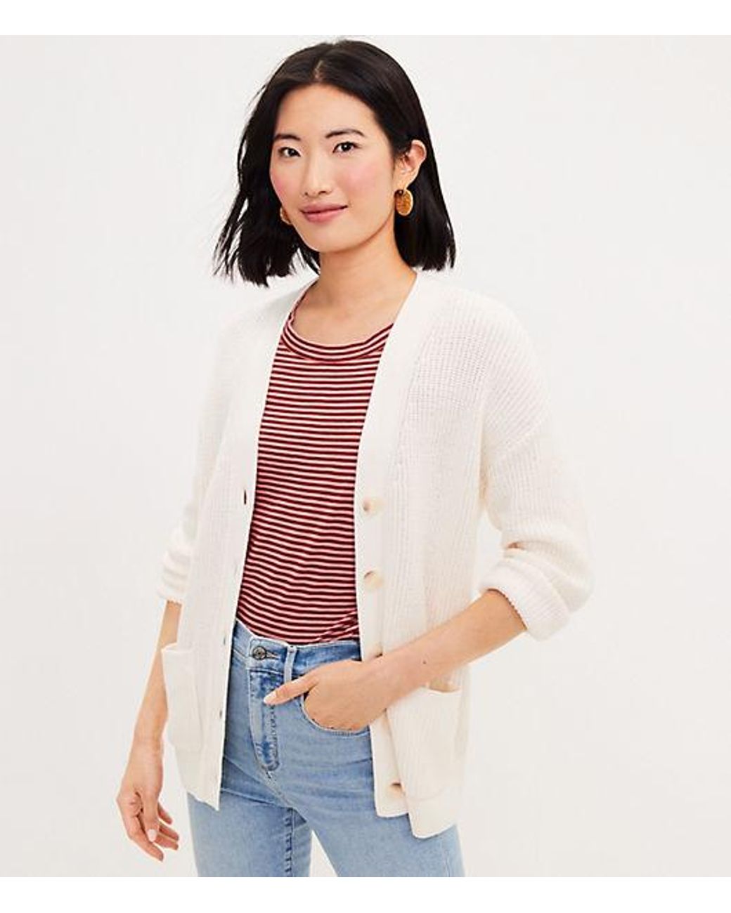 LOFT Boyfriend Cardigan in White | Lyst