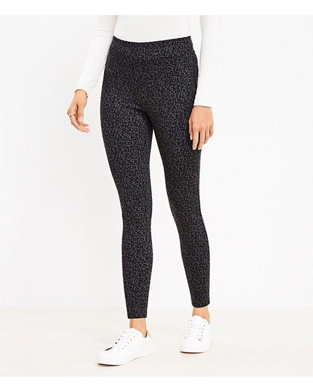 LOFT Leopard Print Ponte Leggings in Black | Lyst