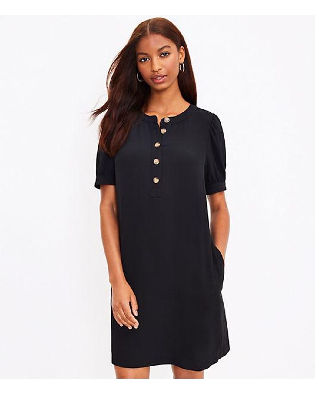 LOFT Petite Puff Sleeve Pocket Dress in 