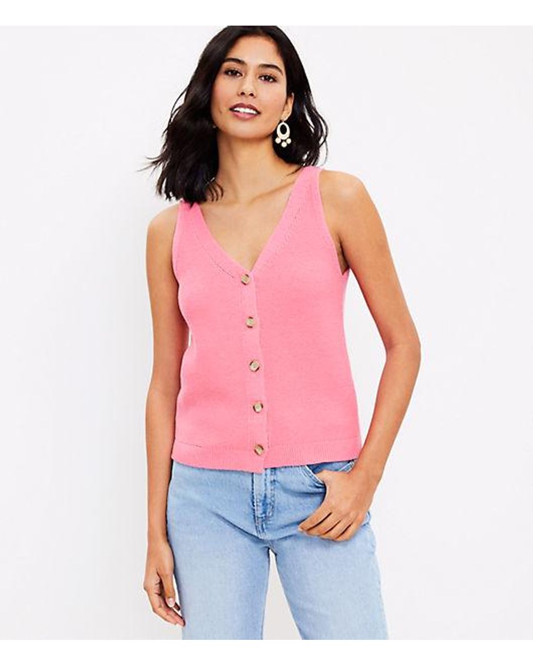 LOFT Petite Button Sweater Tank in Pink 