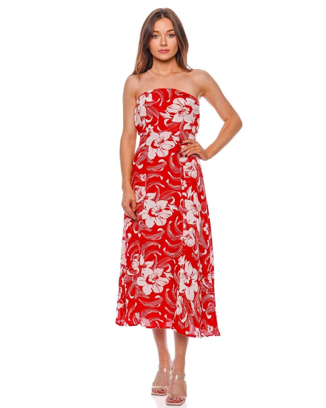 Faithfull The Brand Maivi Camara Floral Midi Dress in Red | Lyst