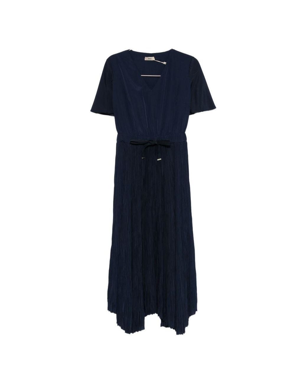 Herno Blue Blu Pleated Midi Drawstring Dress