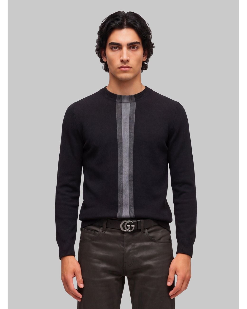 Black Ribbon Ribbed Gucci Wool Knit Sweater With Tonal Web Ribbon in Gray for Men | Lyst