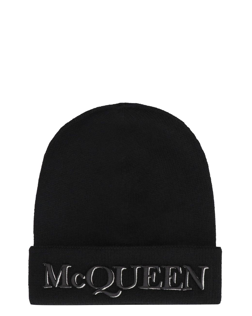 McQueen Black Embroidered Logo Beanie for men