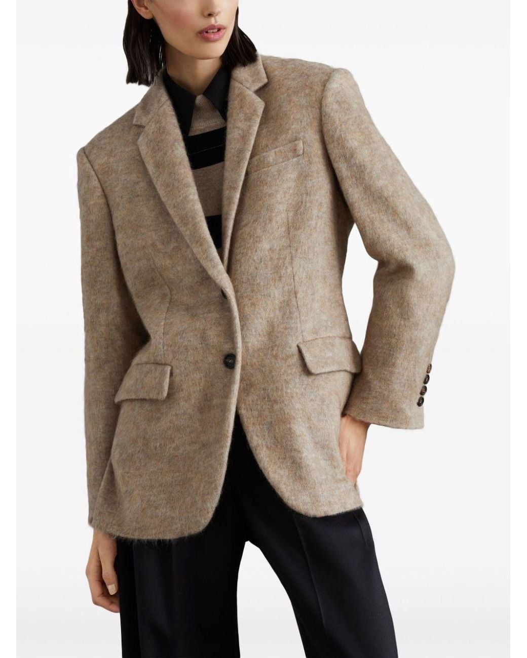 Brunello Cucinelli Natural Warm Wool Blend Tailored Jacket