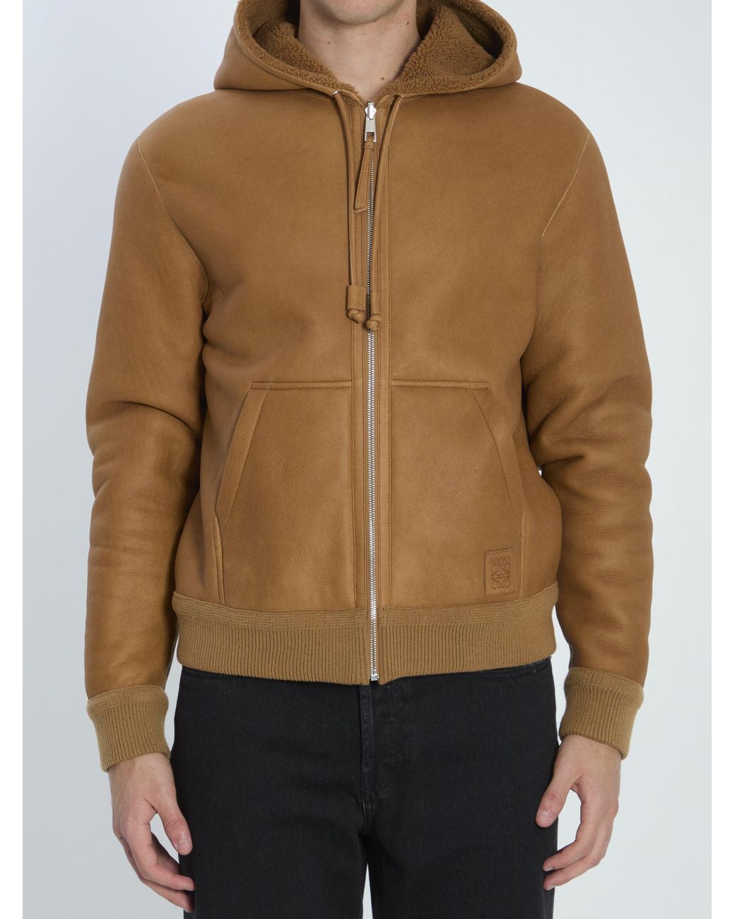 Loewe Brown Hooded Leather Jacket for men