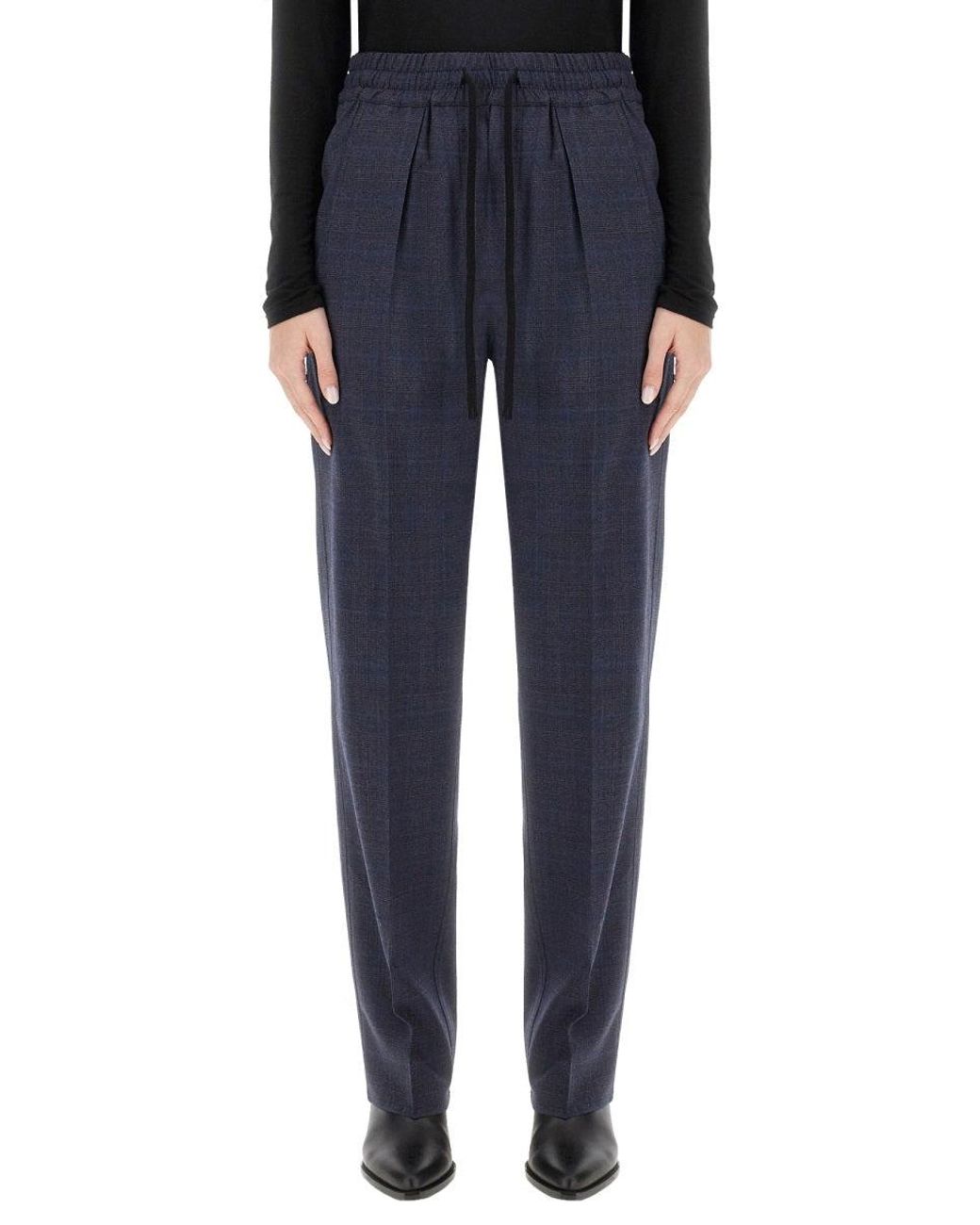 Isabel Marant Blue Tailored Wool Blend Pants With Subtle Check Pattern