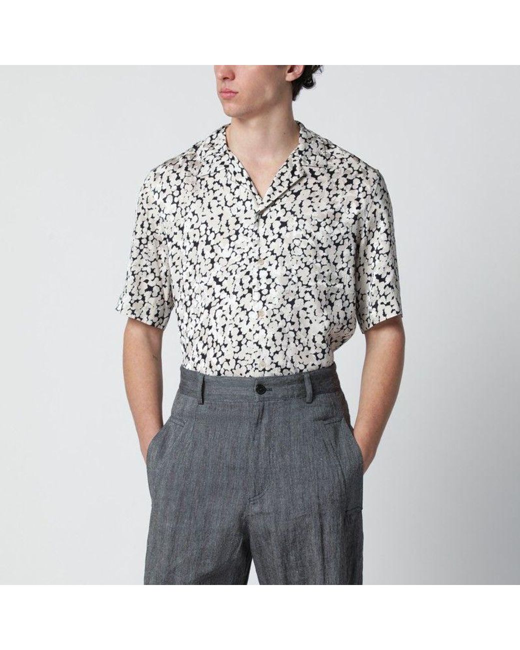 Dries Van Noten Gray Viscose Shirt With/Ecru Pattern for men