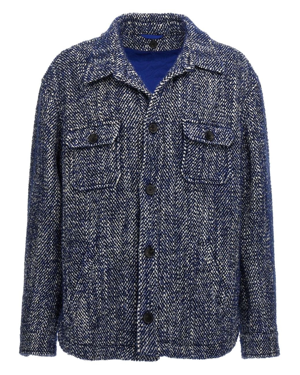 Etro Blue Wool Overshirt Jacket