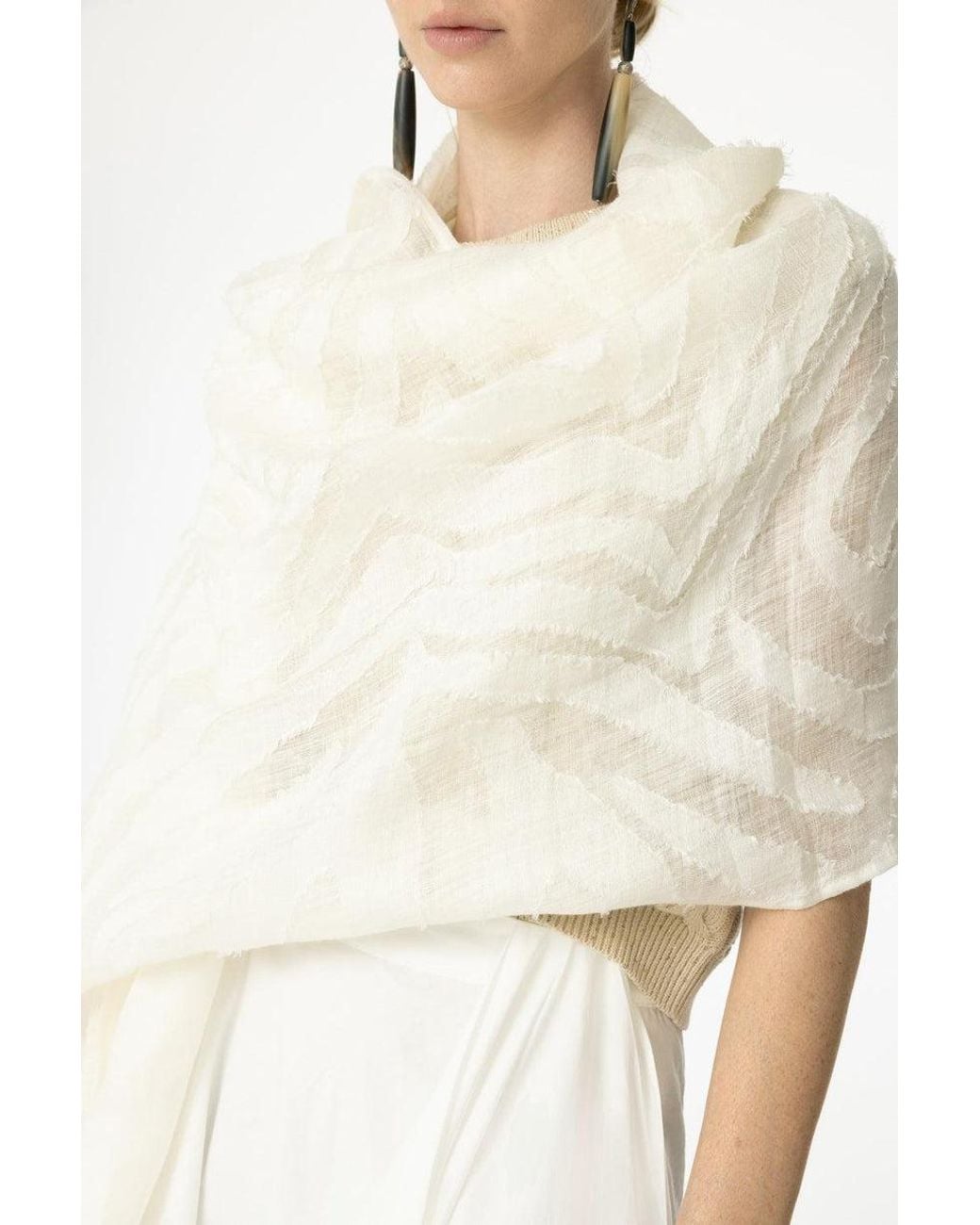 Brunello Cucinelli Natural Linen Textured Scarf | Lyst