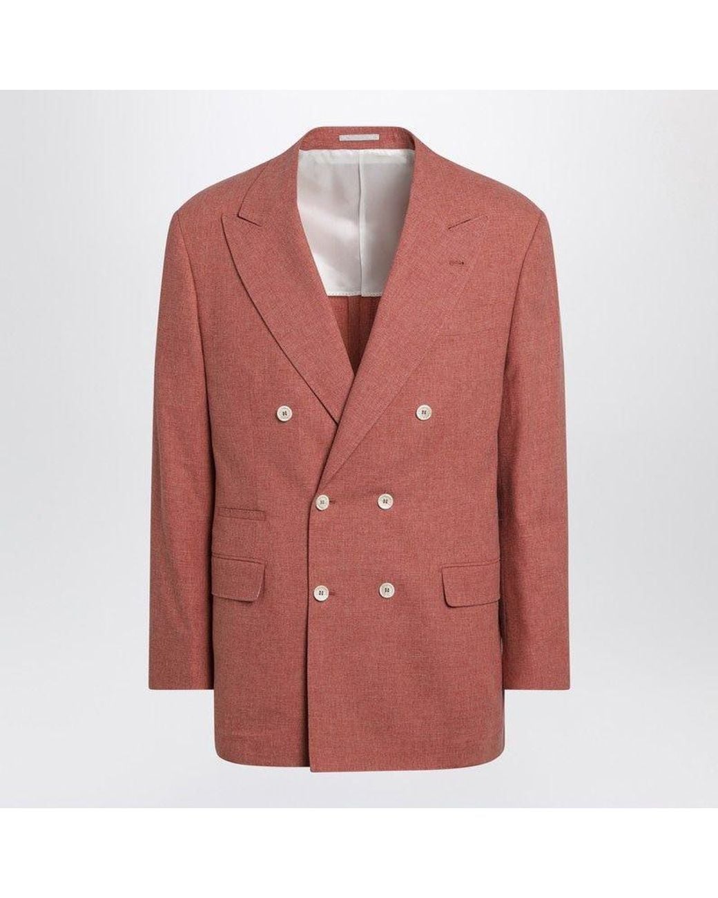 Brunello Cucinelli Red Peach Doublebreasted Woolblend Jacket for men