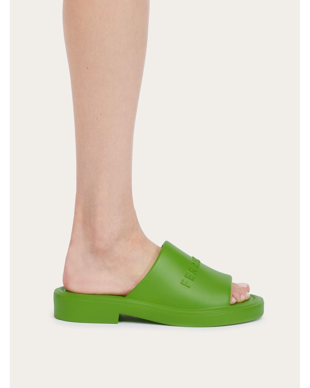 Ferragamo Green Giuneva Slides, Light Rubber