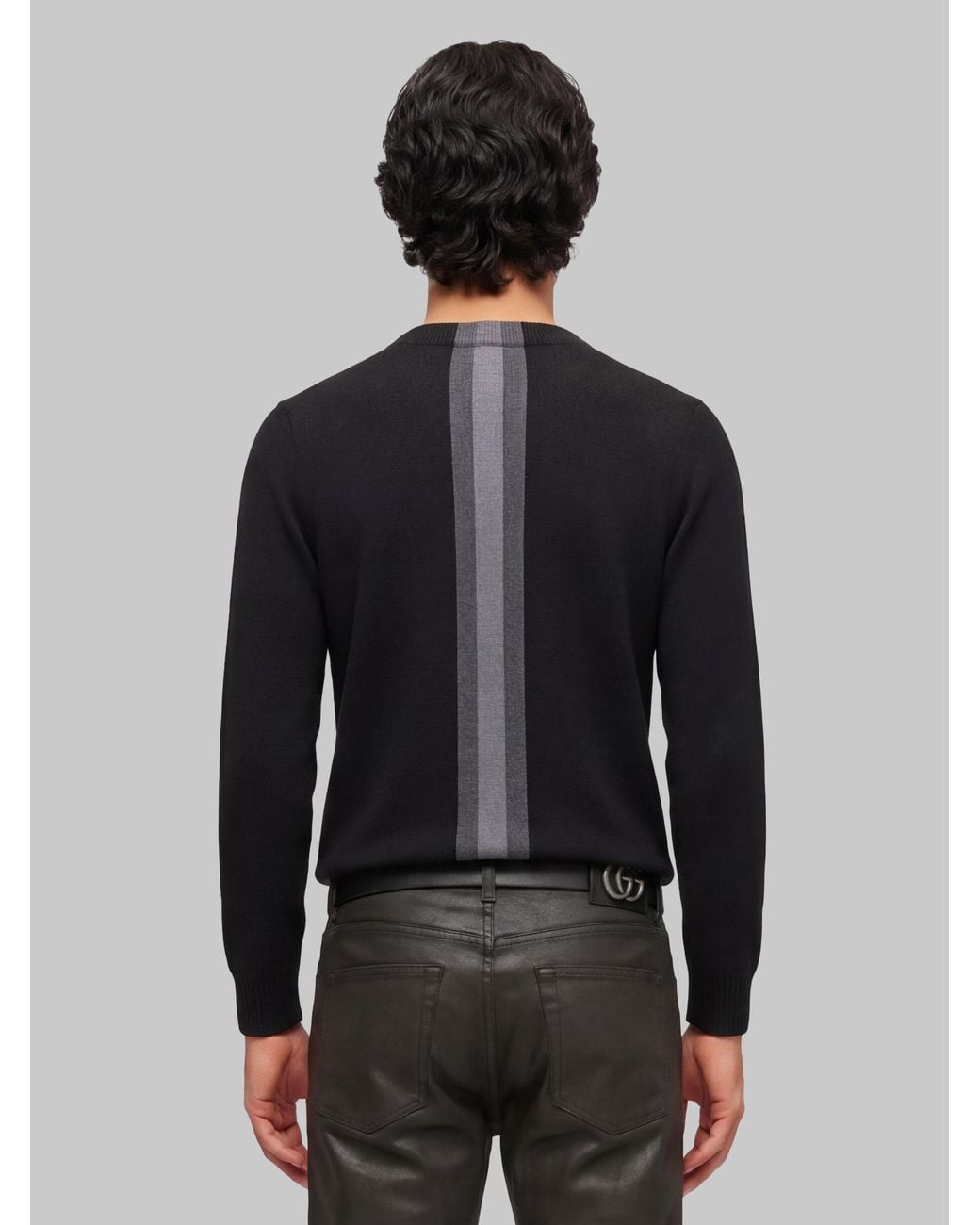Black Ribbon Ribbed Gucci Wool Knit Sweater With Tonal Web Ribbon in Gray for Men | Lyst