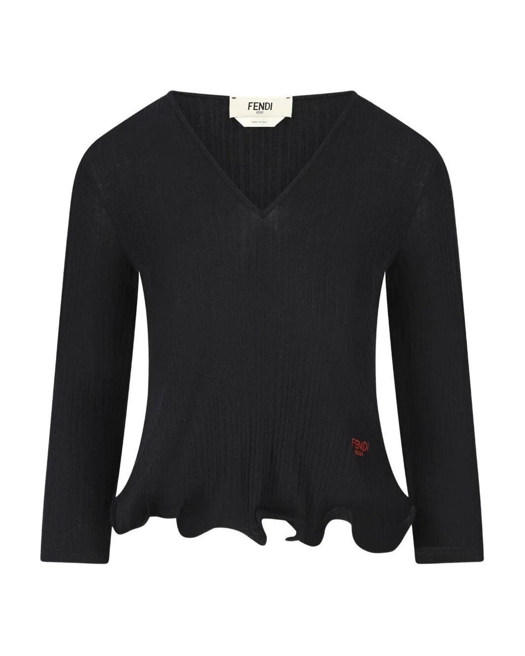 Fendi Black Wool Pullover With Logo Embroidery