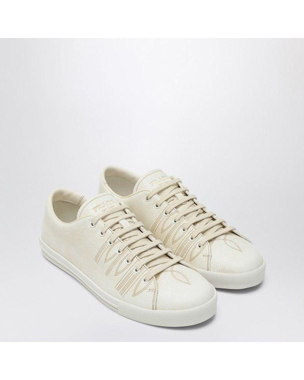 Prada White Talc-Coloured Leather Sneakers for men