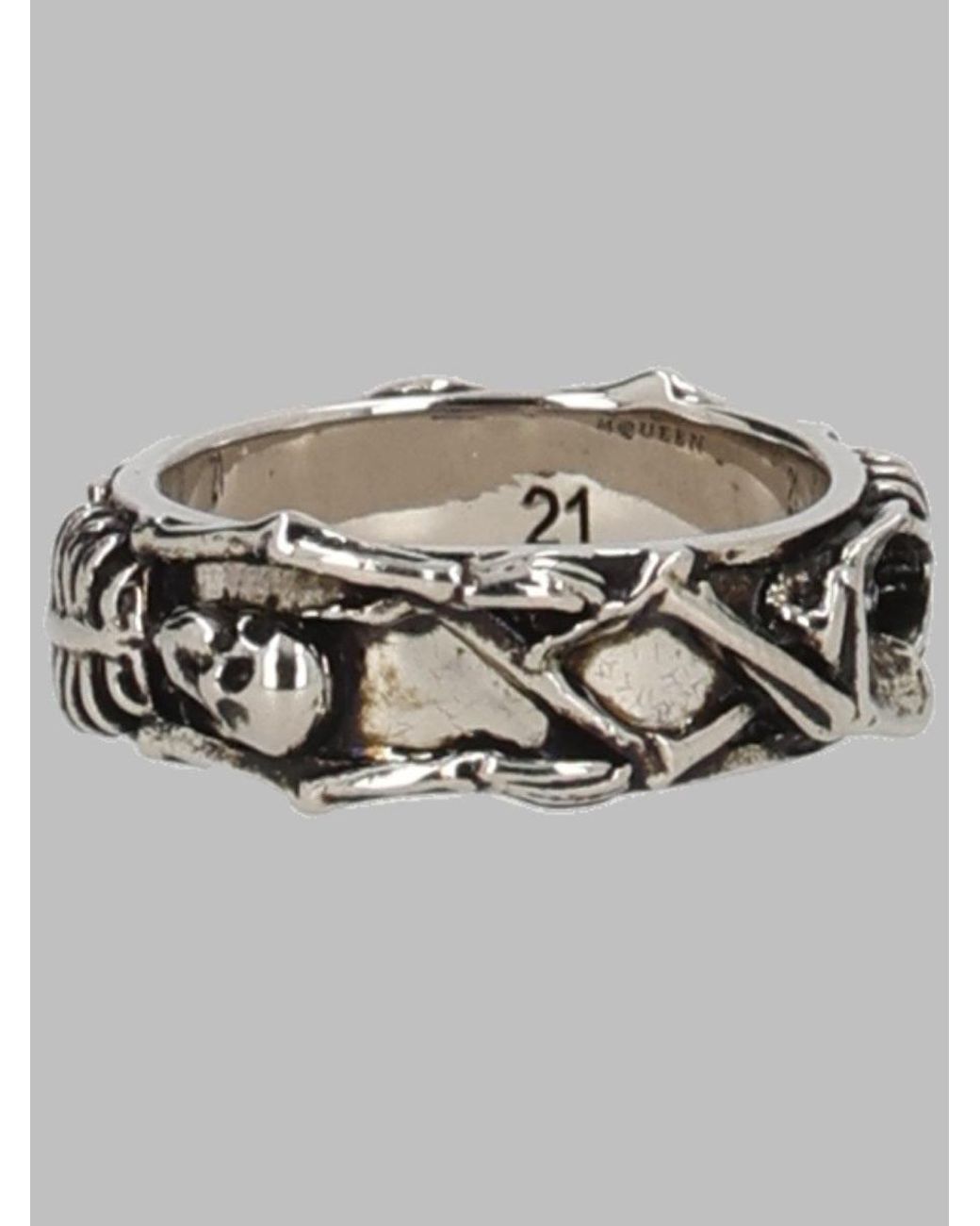 McQueen Metallic Dancing Skeleton Mini Brass Ring for men