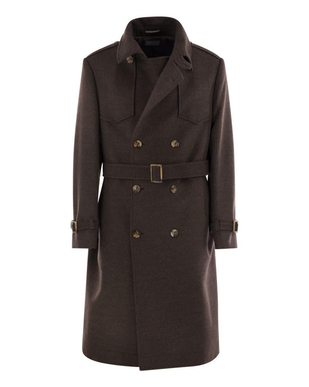 Brunello Cucinelli Black Wool Trench for men