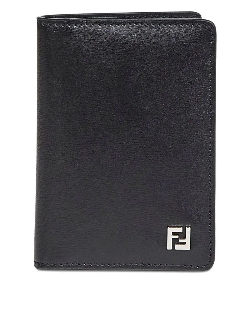 Fendi Black Ff Squared Leather Card Holder for men