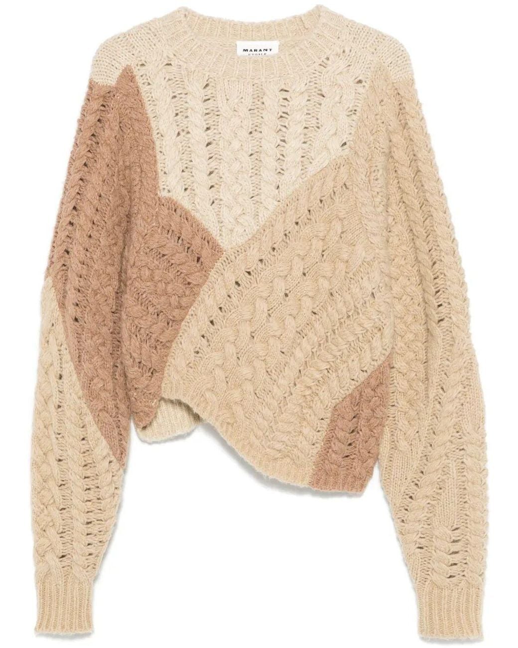 Isabel Marant Natural Patchwork Cable Knit Sweater Marant Étoile