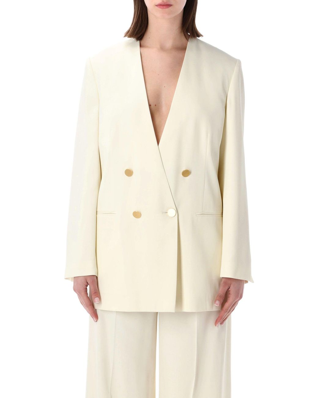 Alberta Ferretti White Double-Breasted Button Blazer