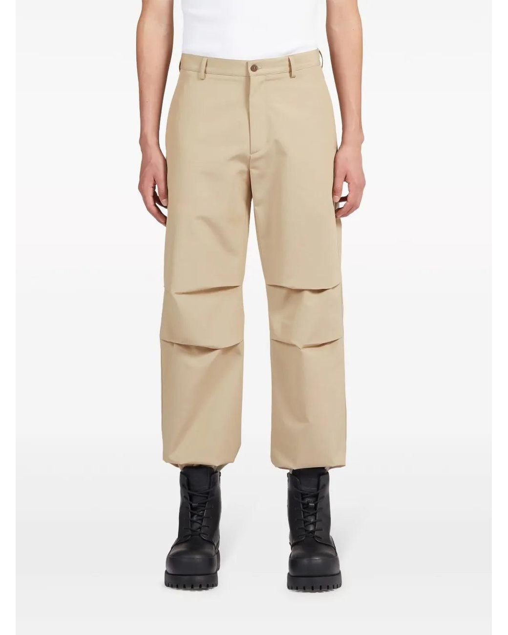 Ferragamo Natural Logo-Patch Cotton Cropped Trousers for men