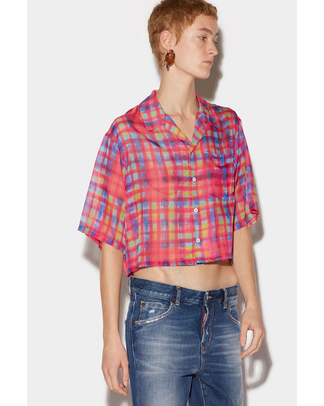 DSquared² Red Plaid Cropped Shirt