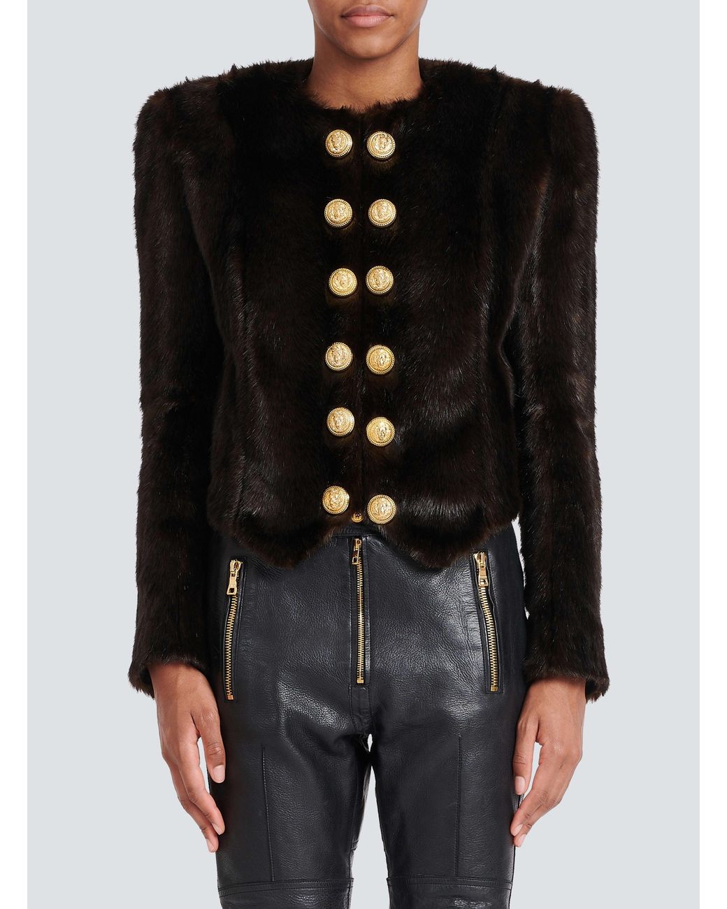 Balmain Gray Leather Pants