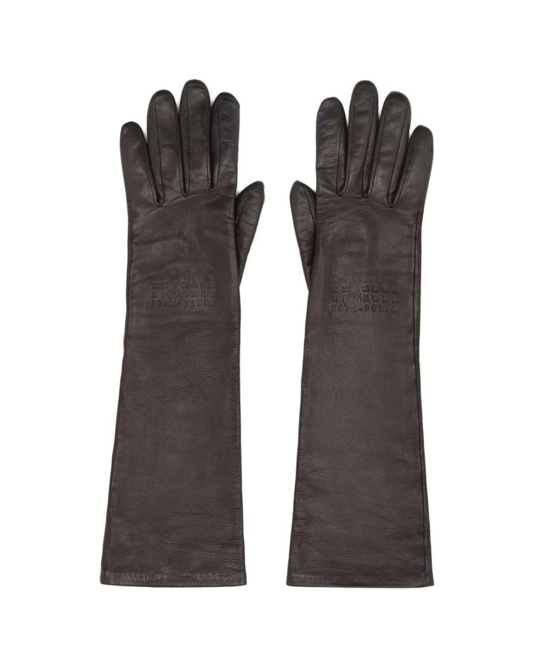 Maison Margiela Mm6 Embossed Logo Leather Gloves in Black | Lyst
