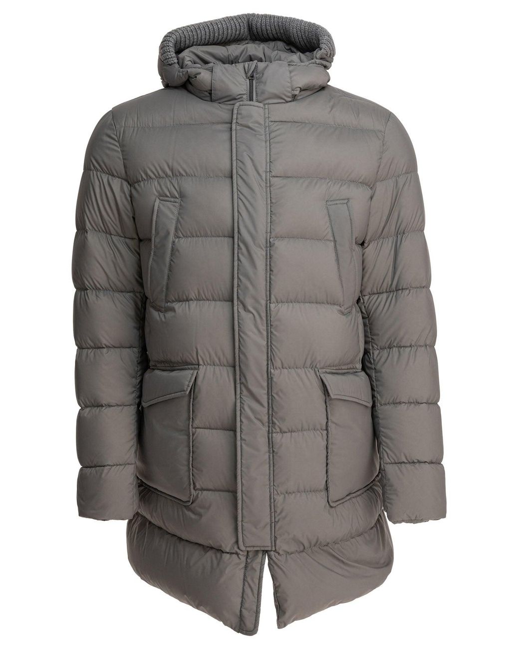 Herno Gray Long Down Jacket With Hood Jackets And Coats for men