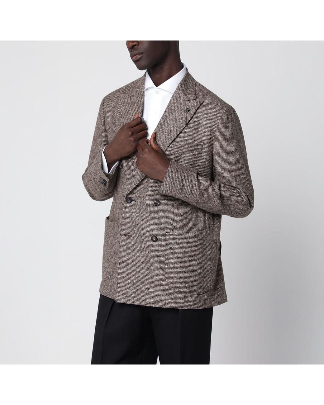 Santaniello Brown Melange Doublebreasted Jacket for men
