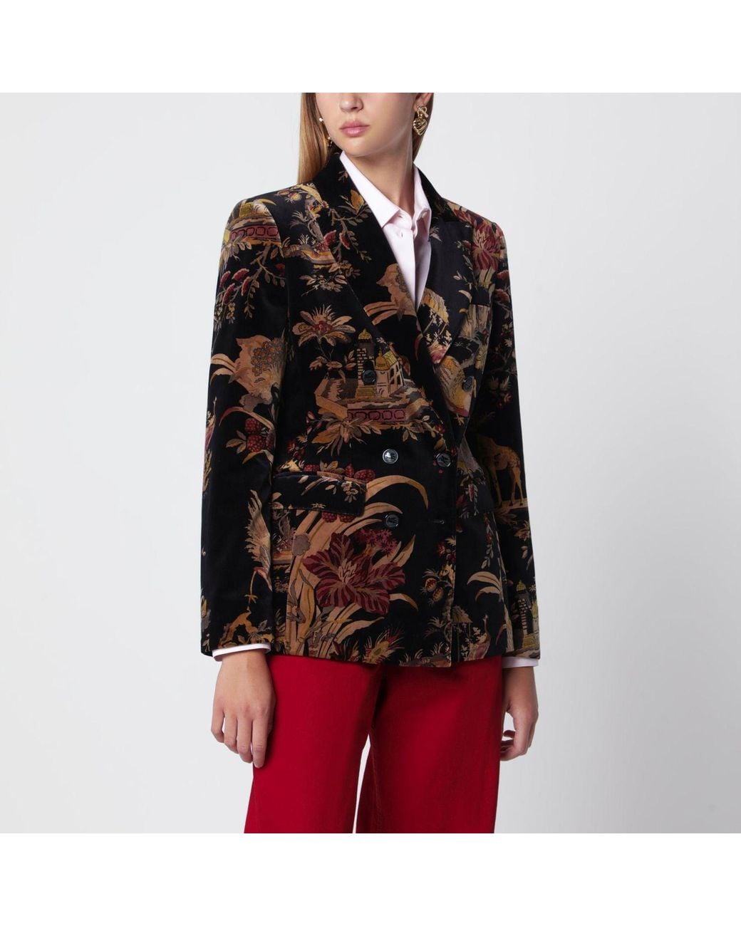Etro Red Printed Doublebreasted Velvet Jacket