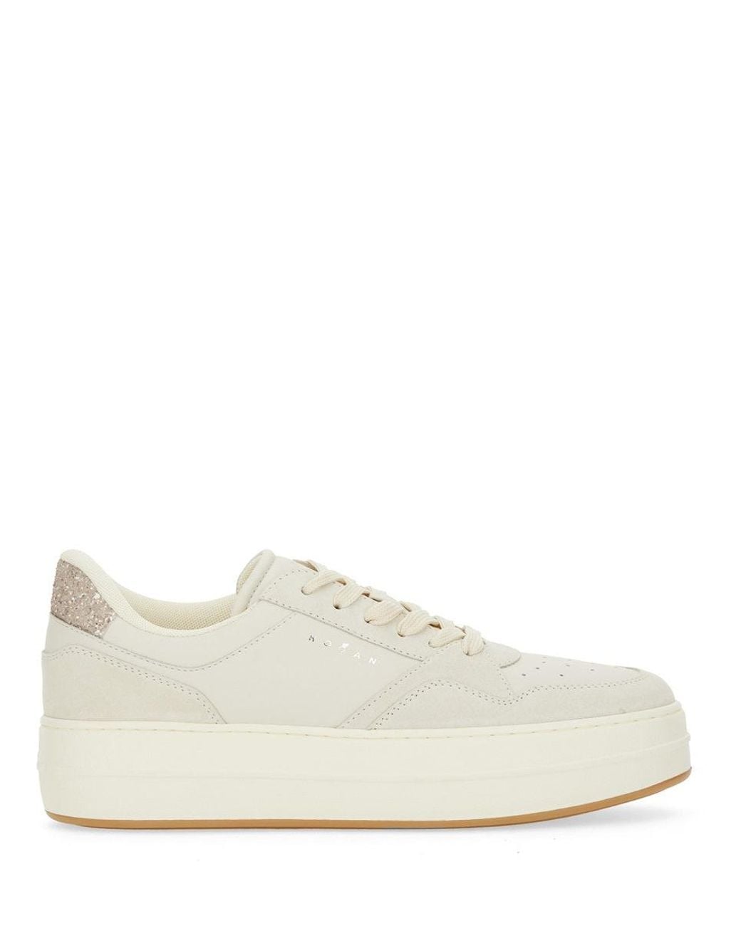 Hogan White Elevated Platform Sneakers With Glossy Finish