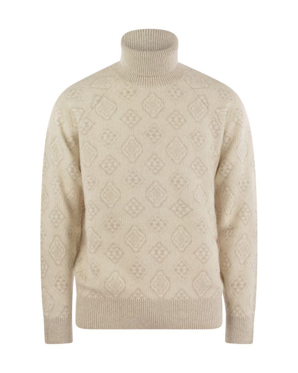 Brunello Cucinelli Natural Geometric Jacquard Turtleneck Sweater