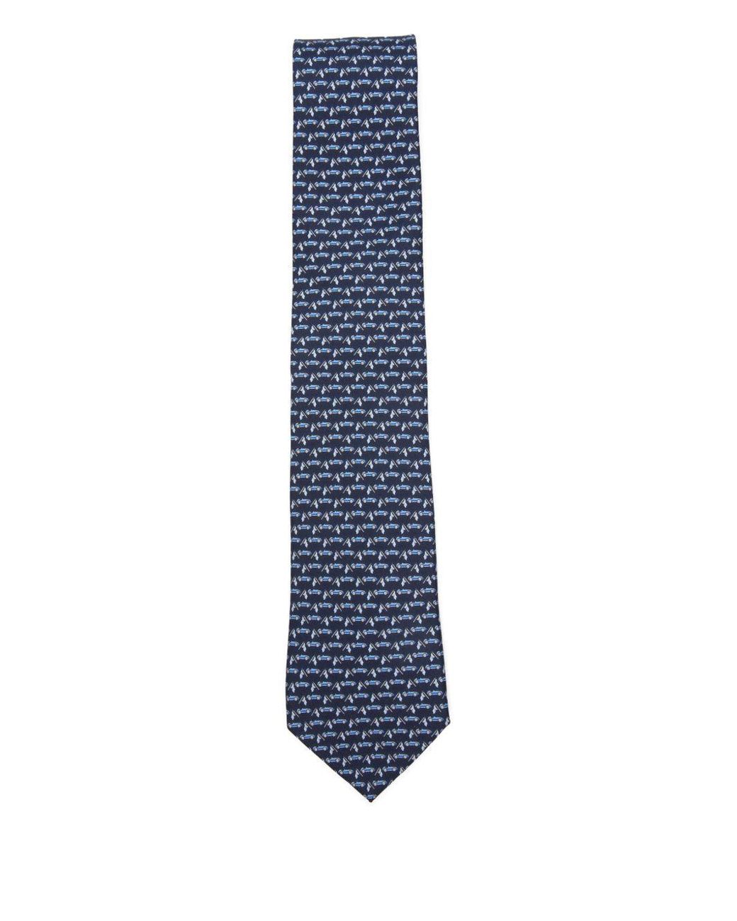 Ferragamo Blue Race Print Silk Tie for men
