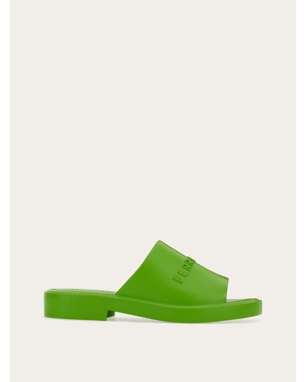 Ferragamo Green Giuneva Slides, Light Rubber
