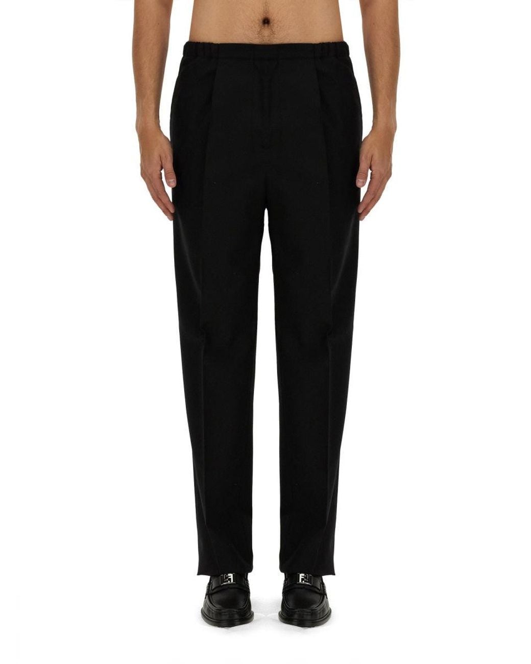 Fendi Black Wool Trousers With 'Made for men