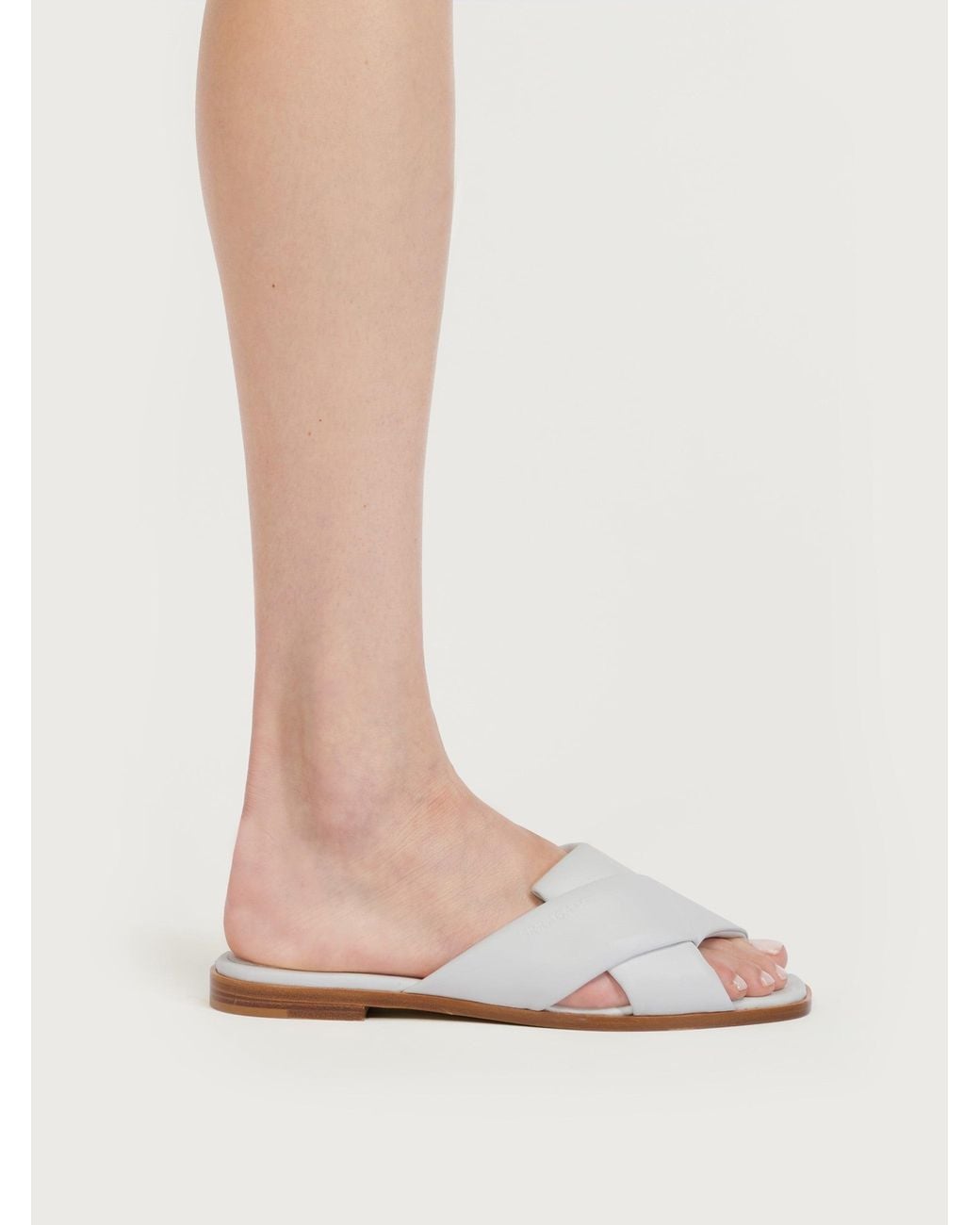 Ferragamo White Knott Strap Slides, Leather