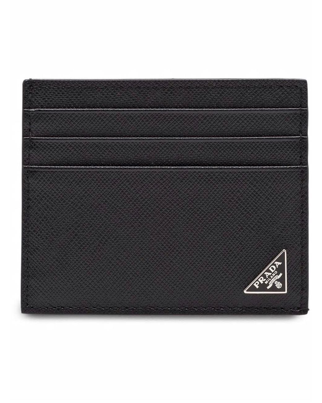 Prada Black Triangle-Plaque Leather Card Holder for men