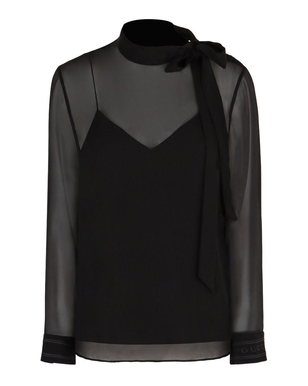 Gucci Black Silk Georgette Bow Blouse