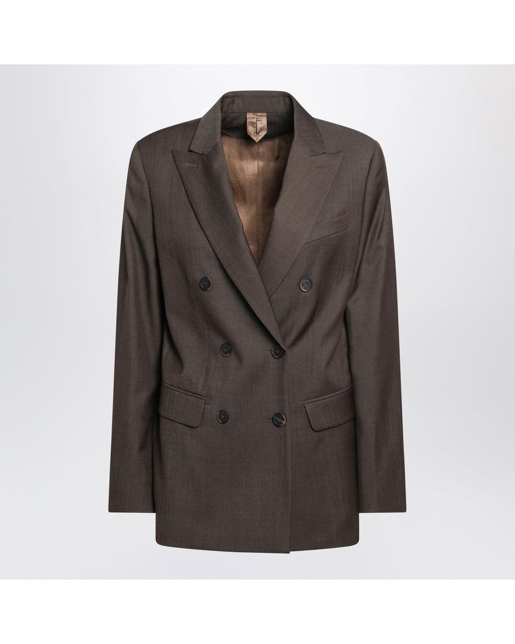 Max Mara Brown Leather Doublebreasted Wool Jacket
