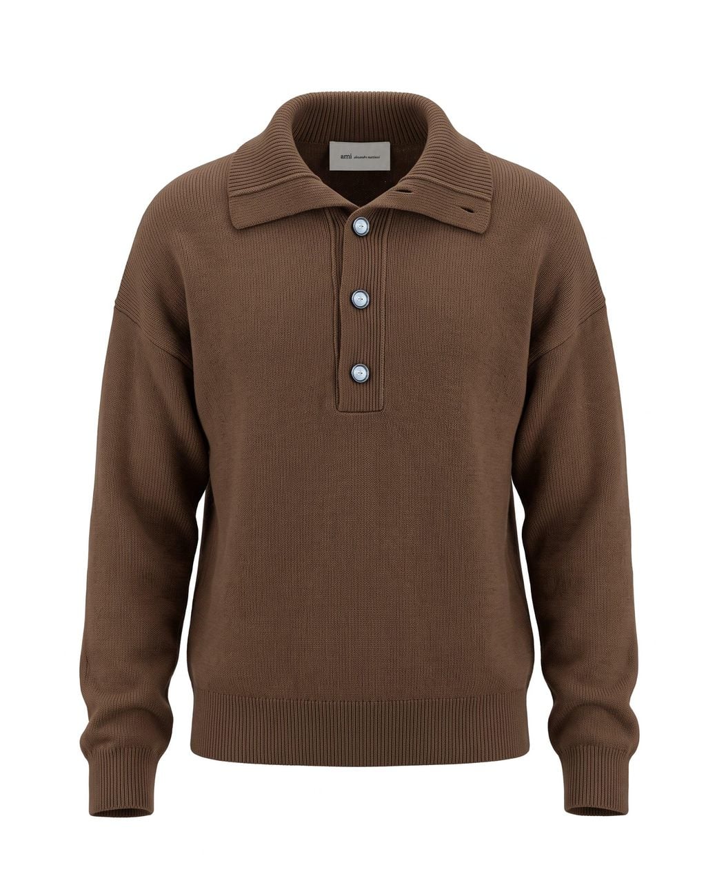 Ami Paris Wool Sweater With Polo Collar in Brown for Men | Lyst