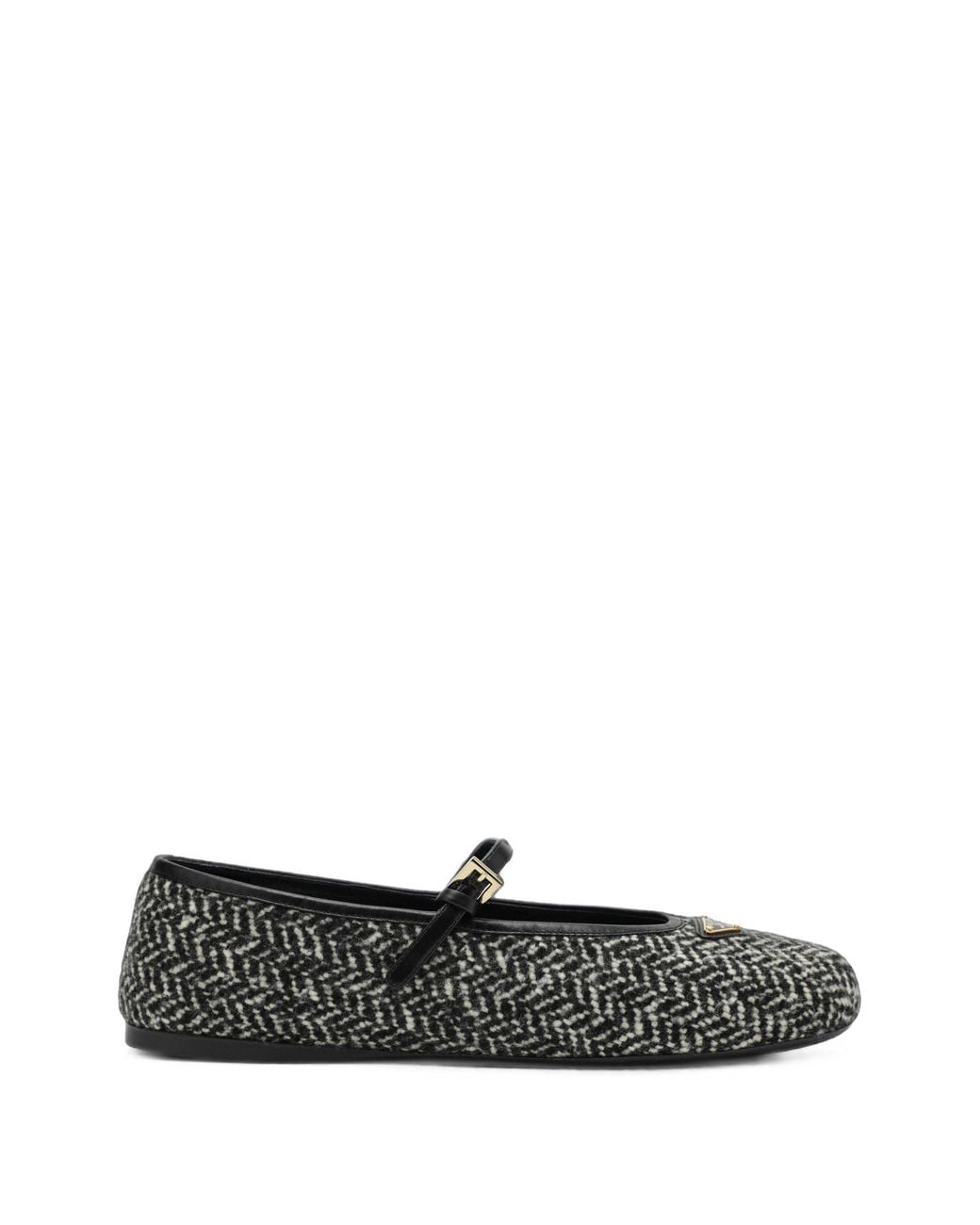Prada White Chevron-Pattern Buckle-Strap Ballet Flats